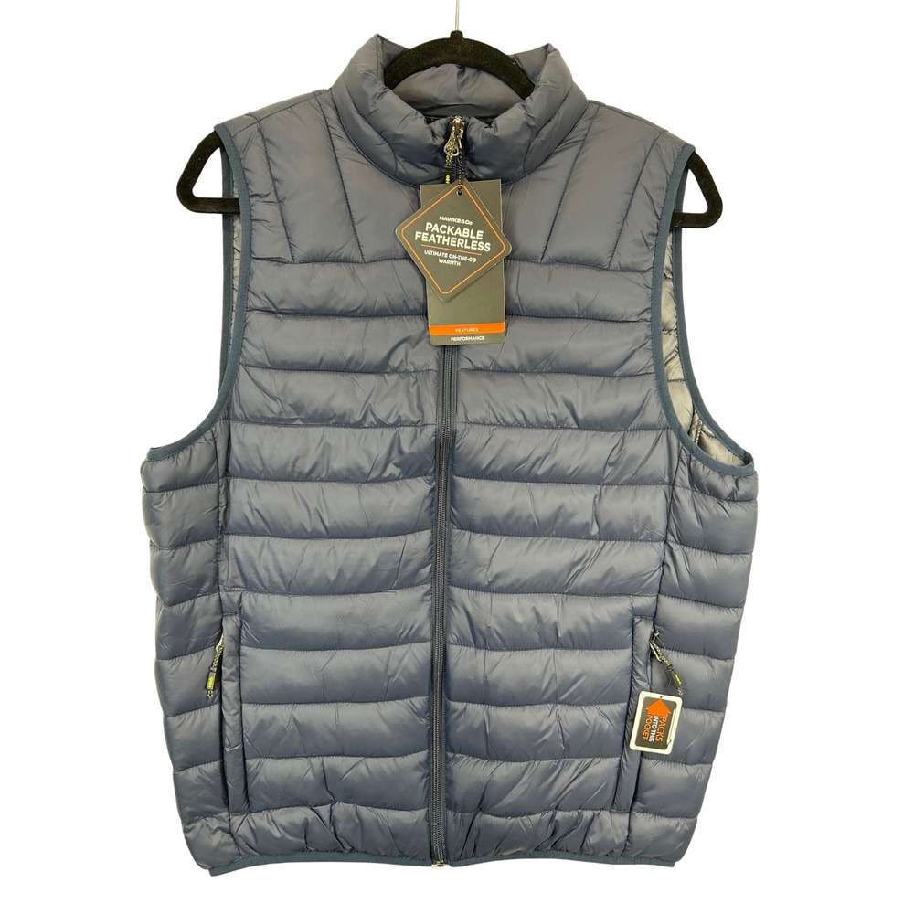 Hawke & Co Puffer Vest Mens M Blue Packable Featherless Quilted NWT